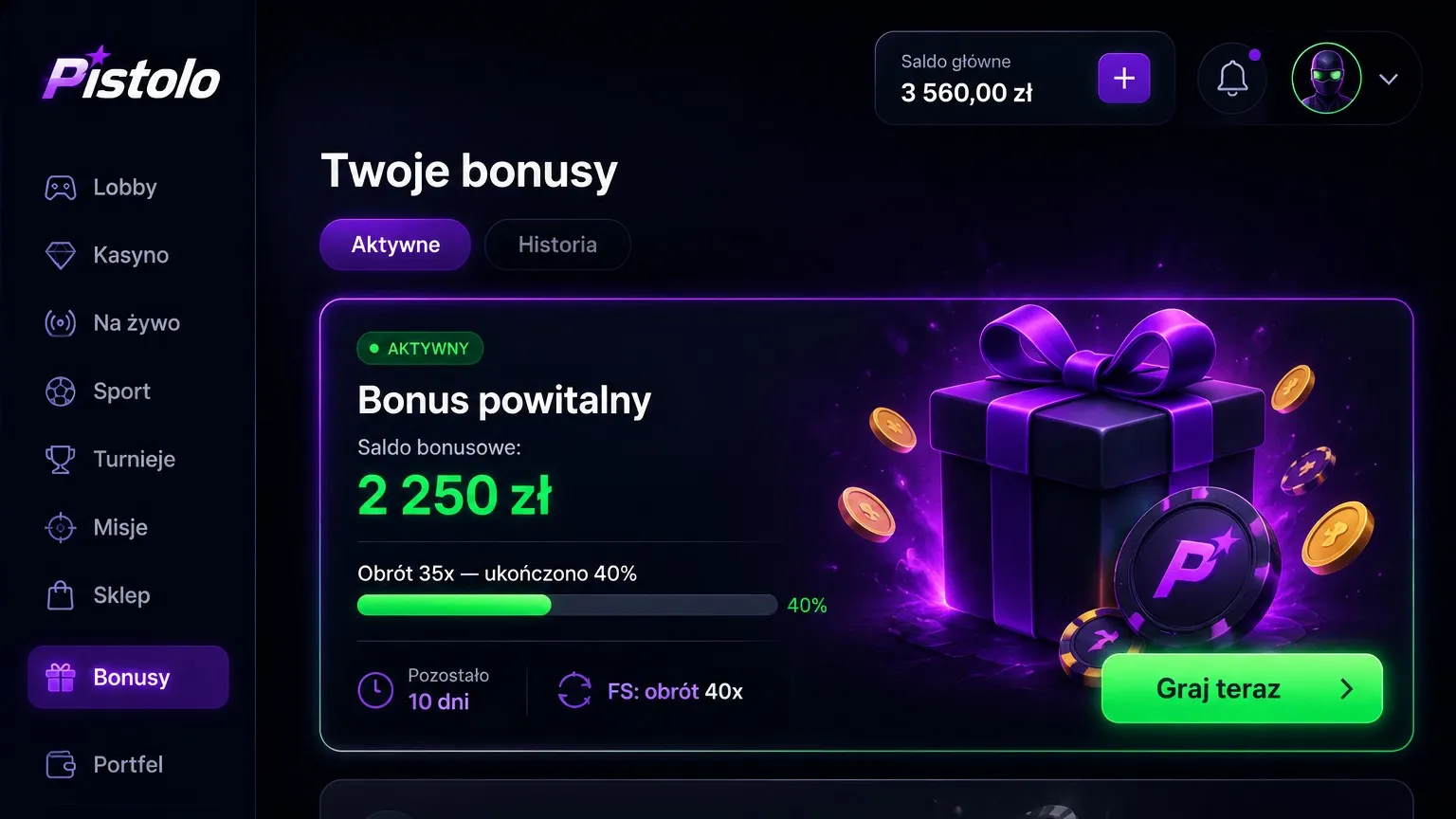 Pistolo Casino Bonus warunki oferty minimalny depozyt i limity